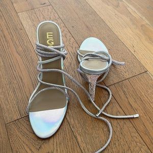 Lilac purple lace up heel with rhinestones